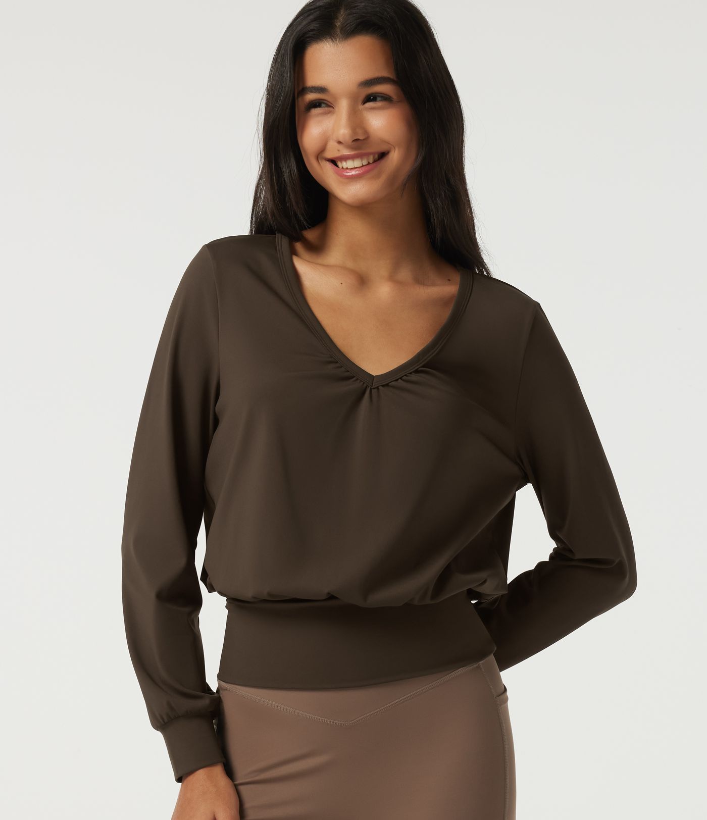 SoftlyZero™ Airy V Neck Long Sleeve Ruched InstantCool Yoga Sports Top SoftlyZero™ Airy V Neck Long Sleeve Ruched InstantCool Yoga Sports Top