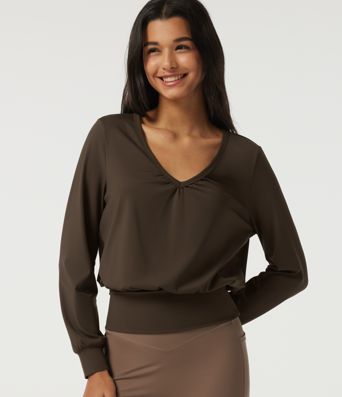 SoftlyZero™ Airy V Neck Long Sleeve Ruched InstantCool Yoga Sports Top SoftlyZero™ Airy V Neck Long Sleeve Ruched InstantCool Yoga Sports Top