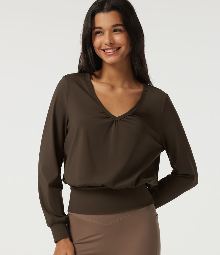 SoftlyZero™ Airy V Neck Long Sleeve Ruched InstantCool Yoga Sports Top SoftlyZero™ Airy V Neck Long Sleeve Ruched InstantCool Yoga Sports Top