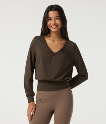 SoftlyZero™ Airy V Neck Long Sleeve Ruched InstantCool Yoga Sports Top SoftlyZero™ Airy V Neck Long Sleeve Ruched InstantCool Yoga Sports Top