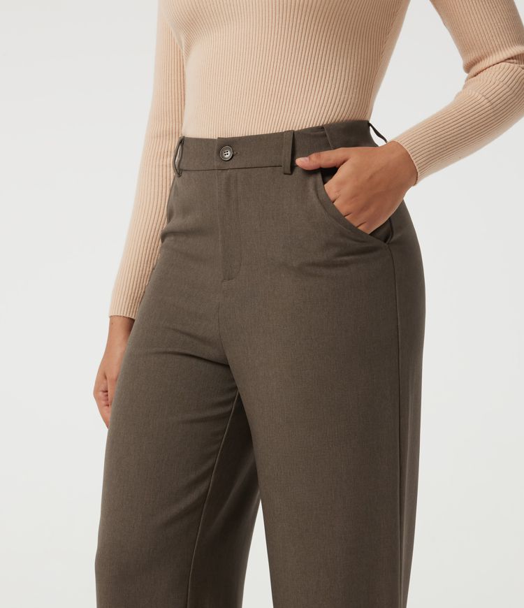 High Waisted Straight Leg Work Pants with Pockets High Waisted Straight Leg Work Pants with Pockets