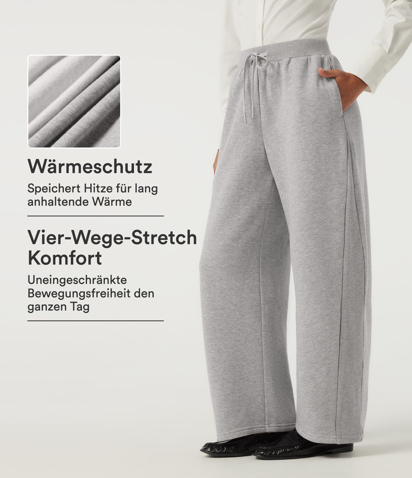 Lässige Fleece-Jogginghose mit mittelhohem Bund, Seitentaschen, Kordelzug und geschwungenem Bein Lässige Fleece-Jogginghose mit mittelhohem Bund, Seitentaschen, Kordelzug und geschwungenem Bein