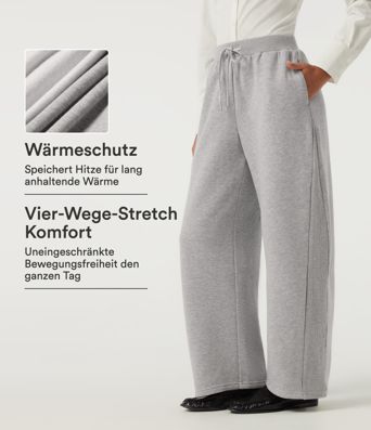 Lässige Fleece-Jogginghose mit mittelhohem Bund, Seitentaschen, Kordelzug und geschwungenem Bein Lässige Fleece-Jogginghose mit mittelhohem Bund, Seitentaschen, Kordelzug und geschwungenem Bein