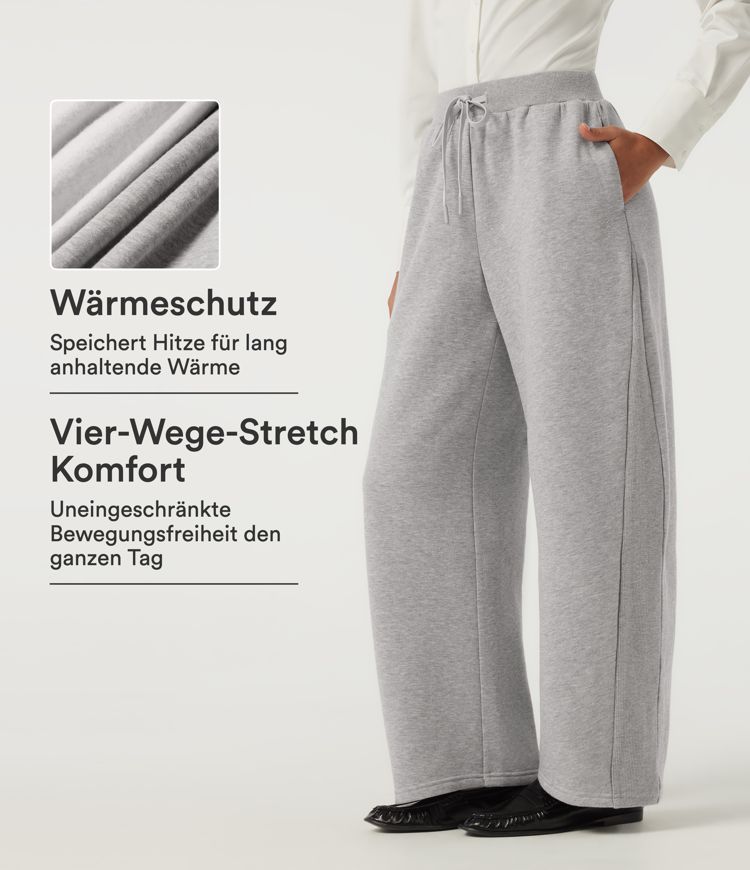 Lässige Fleece-Jogginghose mit mittelhohem Bund, Seitentaschen, Kordelzug und geschwungenem Bein Lässige Fleece-Jogginghose mit mittelhohem Bund, Seitentaschen, Kordelzug und geschwungenem Bein