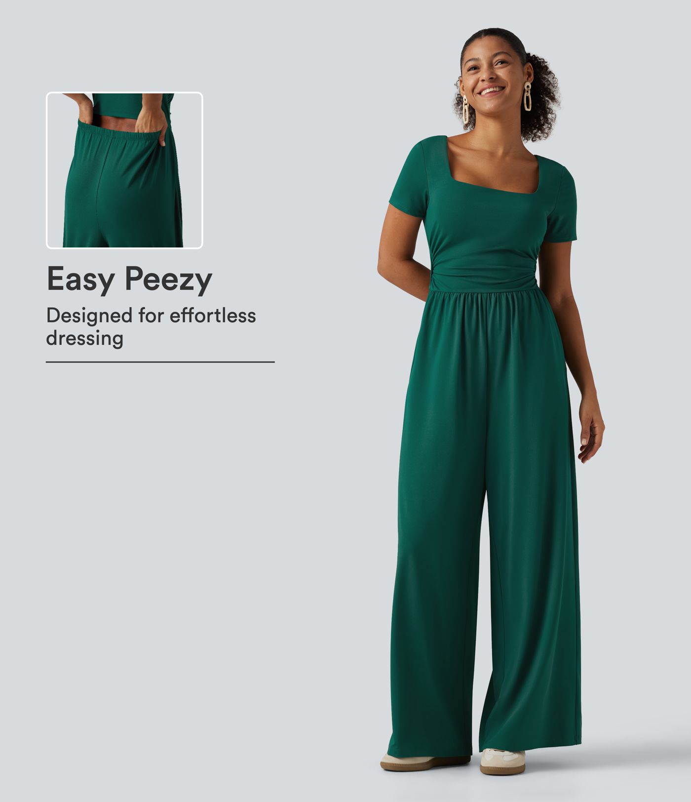 Square Neck Short Sleeve Wide Leg Casual Jumpsuit with Pockets - Easy Peezy Edition Square Neck Short Sleeve Wide Leg Casual Jumpsuit with Pockets - Easy Peezy Edition