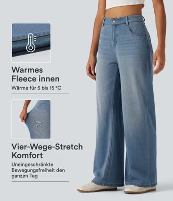 Halara Flex™ Denim Heat - Lässige Jeans mit mittelhohem Bund, mehreren Taschen und weitem Bein Halara Flex™ Denim Heat - Lässige Jeans mit mittelhohem Bund, mehreren Taschen und weitem Bein