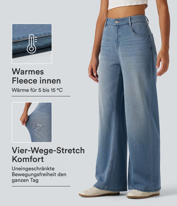 Halara Flex™ Denim Heat - Lässige Jeans mit mittelhohem Bund, mehreren Taschen und weitem Bein Halara Flex™ Denim Heat - Lässige Jeans mit mittelhohem Bund, mehreren Taschen und weitem Bein