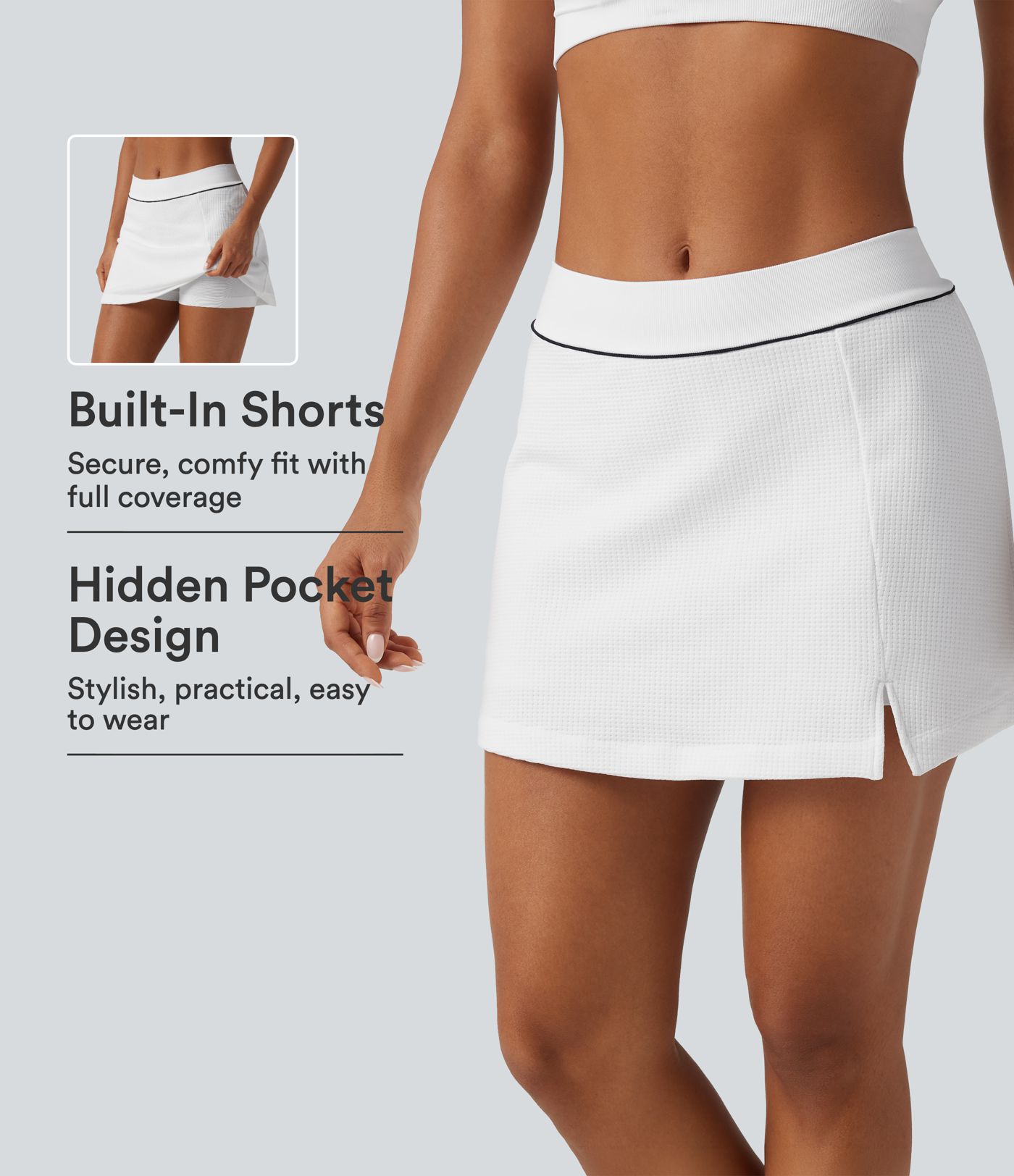 Mid Rise A-Line OneForm Seamless Mini Skort with Built-in Shorts and Pocket Mid Rise A-Line OneForm Seamless Mini Skort with Built-in Shorts and Pocket