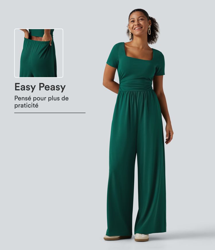 Combinaison accès facile Easy Peasy coupe large à encolure carrée et manches courtes avec coussinets amovibles et poches Combinaison accès facile Easy Peasy coupe large à encolure carrée et manches courtes avec coussinets amovibles et poches