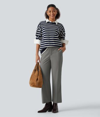 Wrinkle Recovery High Waisted Work Bootcut Pants with Pockets