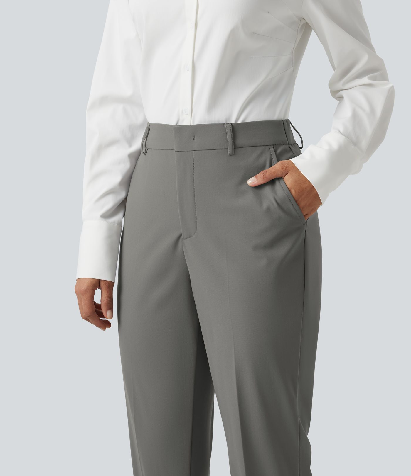 Wrinkle Recovery High Waisted Work Bootcut Pants with Pockets