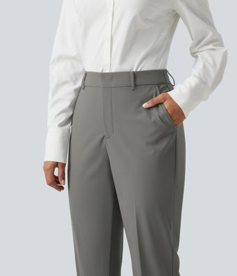 Wrinkle Recovery High Waisted Work Bootcut Pants with Pockets
