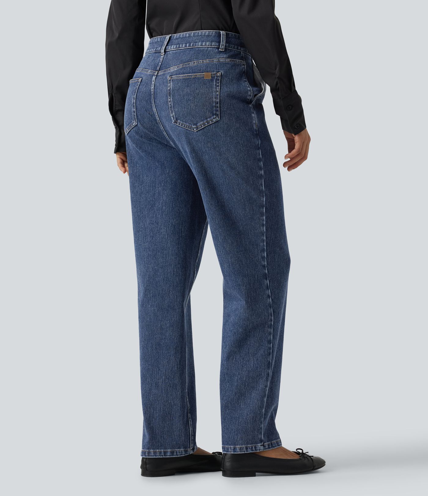 Halara Flex™ High Waisted Tapered Casual Cotton Jeans with Pockets Halara Flex™ High Waisted Tapered Casual Cotton Jeans with Pockets