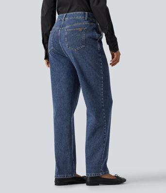 Halara Flex™ High Waisted Tapered Casual Cotton Jeans with Pockets Halara Flex™ High Waisted Tapered Casual Cotton Jeans with Pockets
