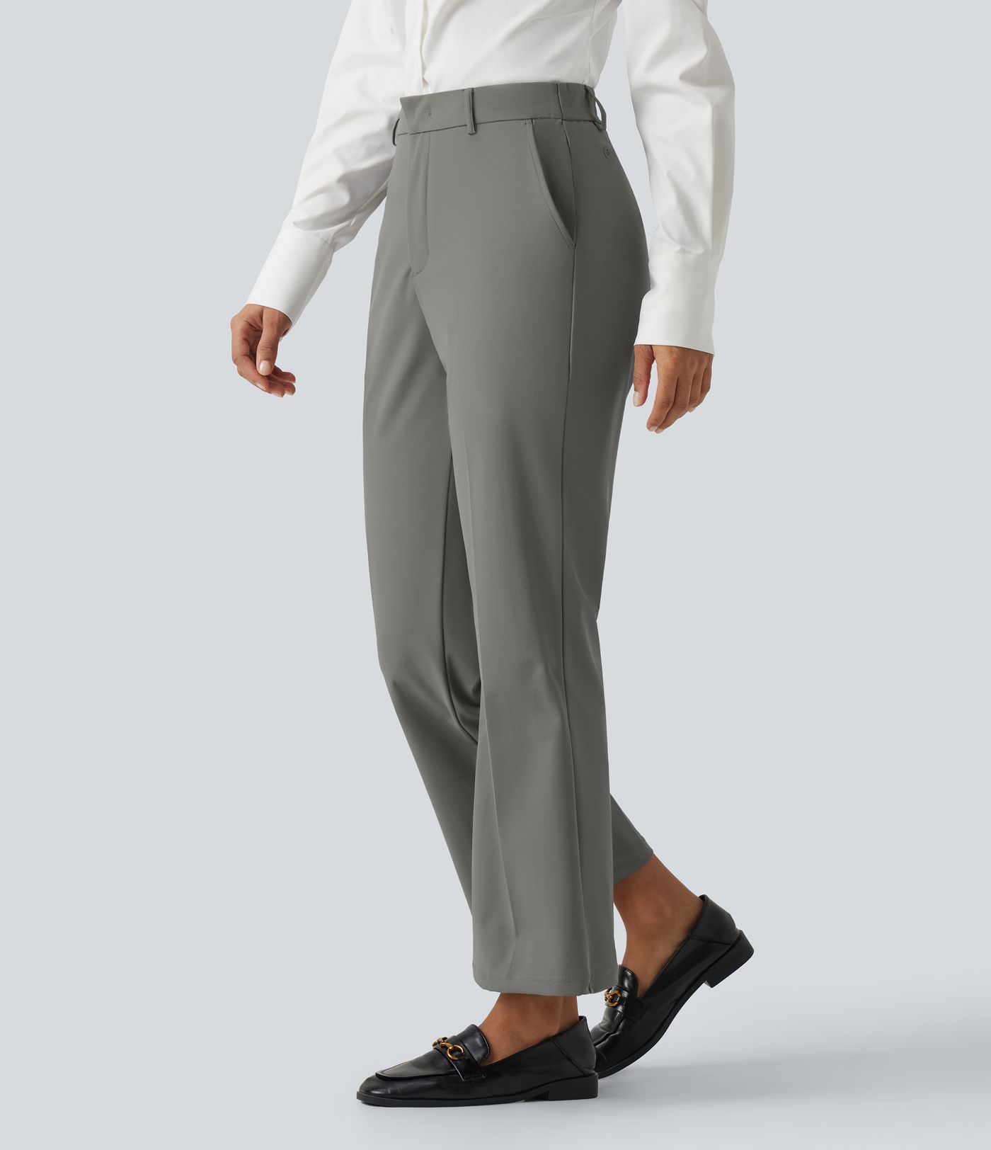 Wrinkle Recovery High Waisted Work Bootcut Pants with Pockets