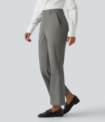 Wrinkle Recovery High Waisted Work Bootcut Pants with Pockets