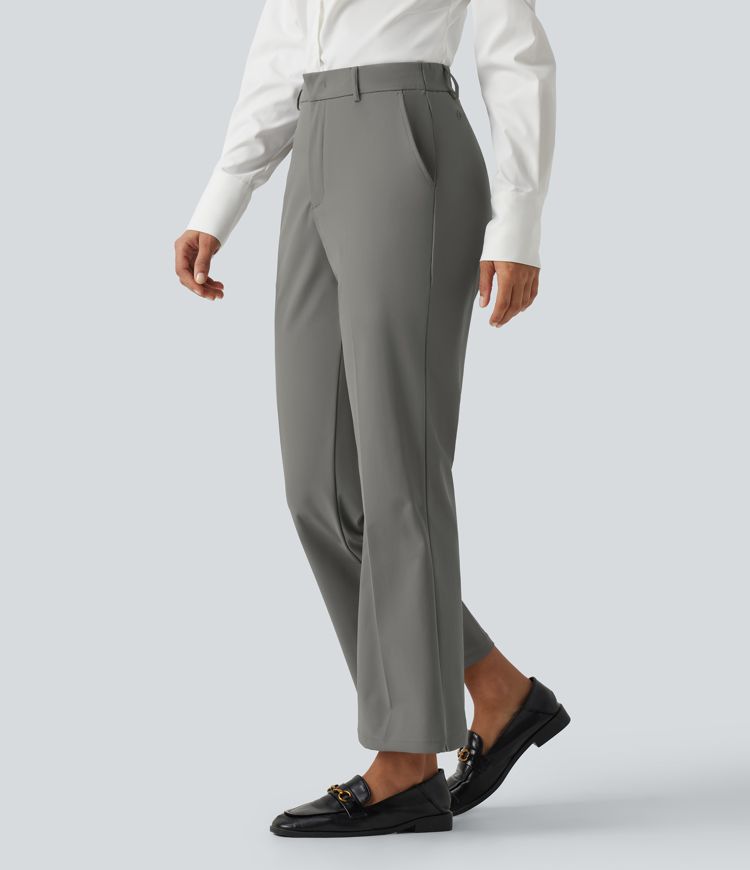Wrinkle Recovery High Waisted Work Bootcut Pants with Pockets