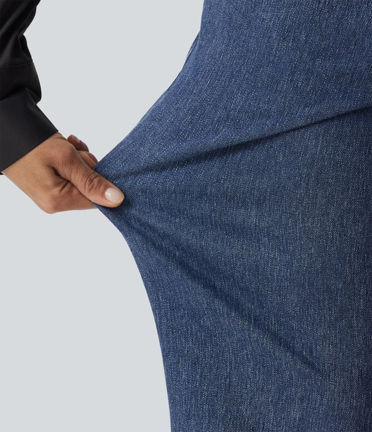 Halara Flex™ High Waisted Tapered Casual Cotton Jeans with Pockets Halara Flex™ High Waisted Tapered Casual Cotton Jeans with Pockets