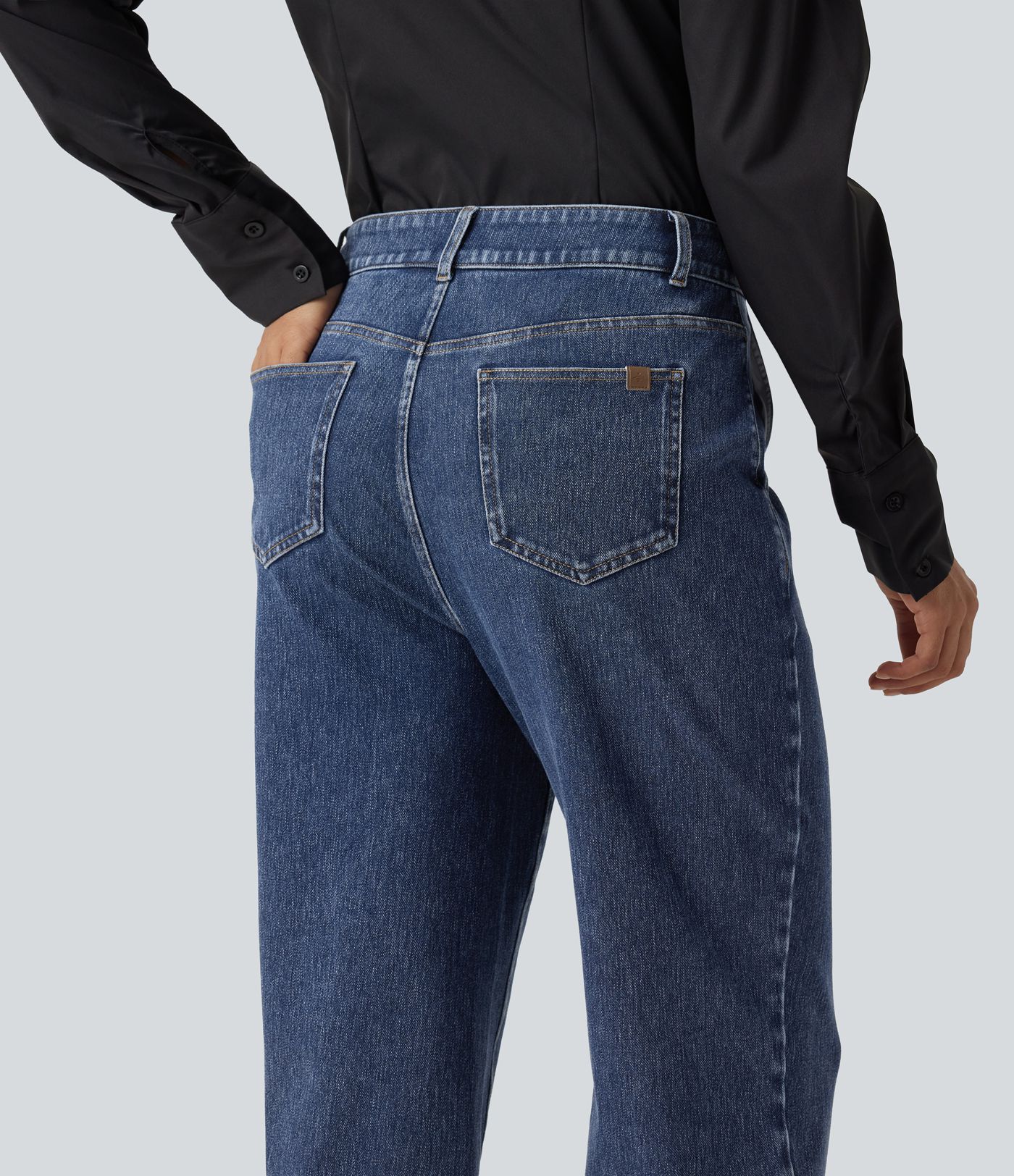 Halara Flex™ High Waisted Tapered Casual Cotton Jeans with Pockets Halara Flex™ High Waisted Tapered Casual Cotton Jeans with Pockets