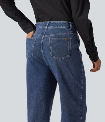 Halara Flex™ High Waisted Tapered Casual Cotton Jeans with Pockets Halara Flex™ High Waisted Tapered Casual Cotton Jeans with Pockets