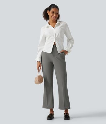Wrinkle Recovery High Waisted Work Bootcut Pants with Pockets
