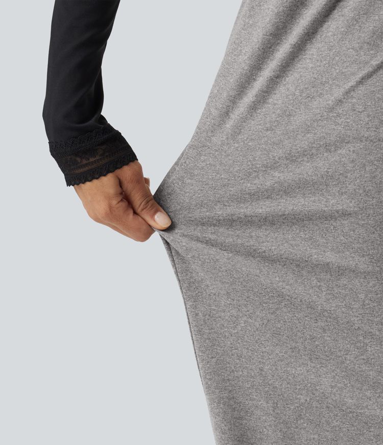 Mid Rise Shirred Lace Up Casual Sweatpants with Pockets