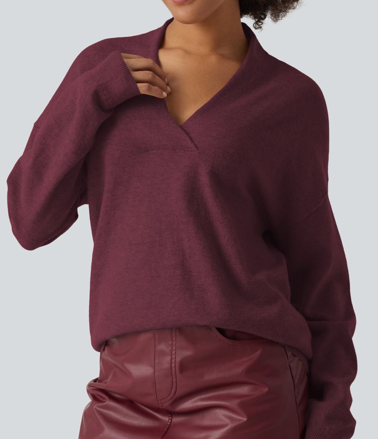 V Neck Long Sleeve Work Sweater