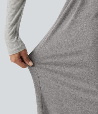 High Waisted Crossover Heathered Wide Leg Casual Pants with Pockets