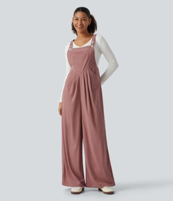 Sleeveless Pleated Corduroy Casual Overalls with Pockets Sleeveless Pleated Corduroy Casual Overalls with Pockets