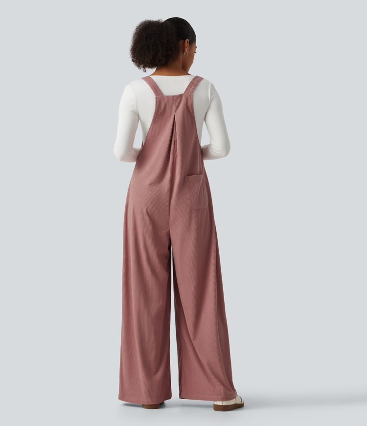 Sleeveless Pleated Corduroy Casual Overalls with Pockets Sleeveless Pleated Corduroy Casual Overalls with Pockets