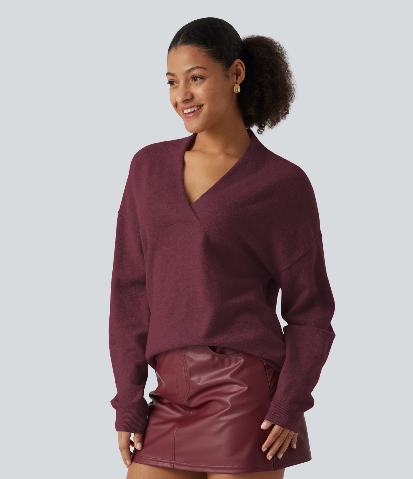 V Neck Long Sleeve Work Sweater