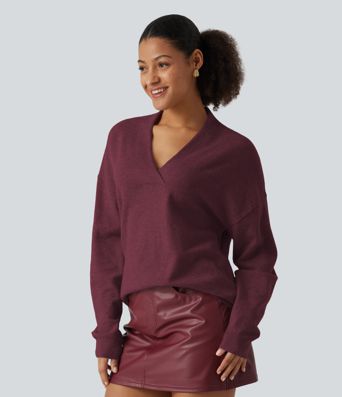 V Neck Long Sleeve Work Sweater