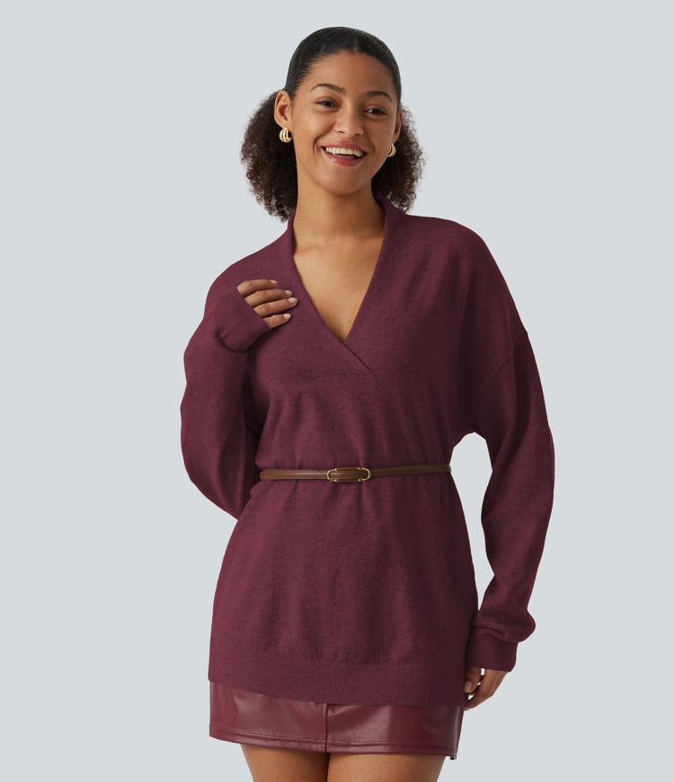 V Neck Long Sleeve Work Sweater