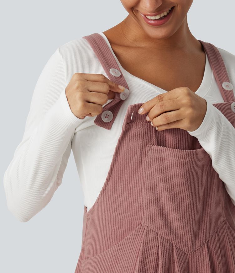 Sleeveless Pleated Corduroy Casual Overalls with Pockets Sleeveless Pleated Corduroy Casual Overalls with Pockets