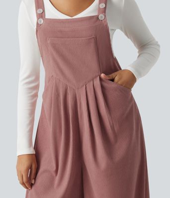 Sleeveless Pleated Corduroy Casual Overalls with Pockets Sleeveless Pleated Corduroy Casual Overalls with Pockets