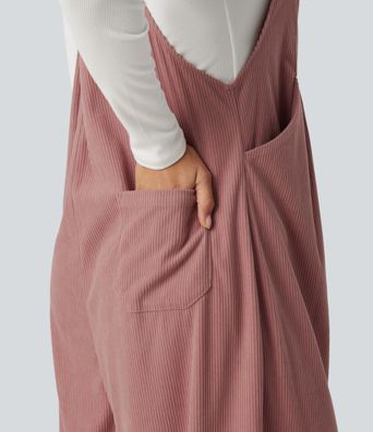 Sleeveless Pleated Corduroy Casual Overalls with Pockets Sleeveless Pleated Corduroy Casual Overalls with Pockets