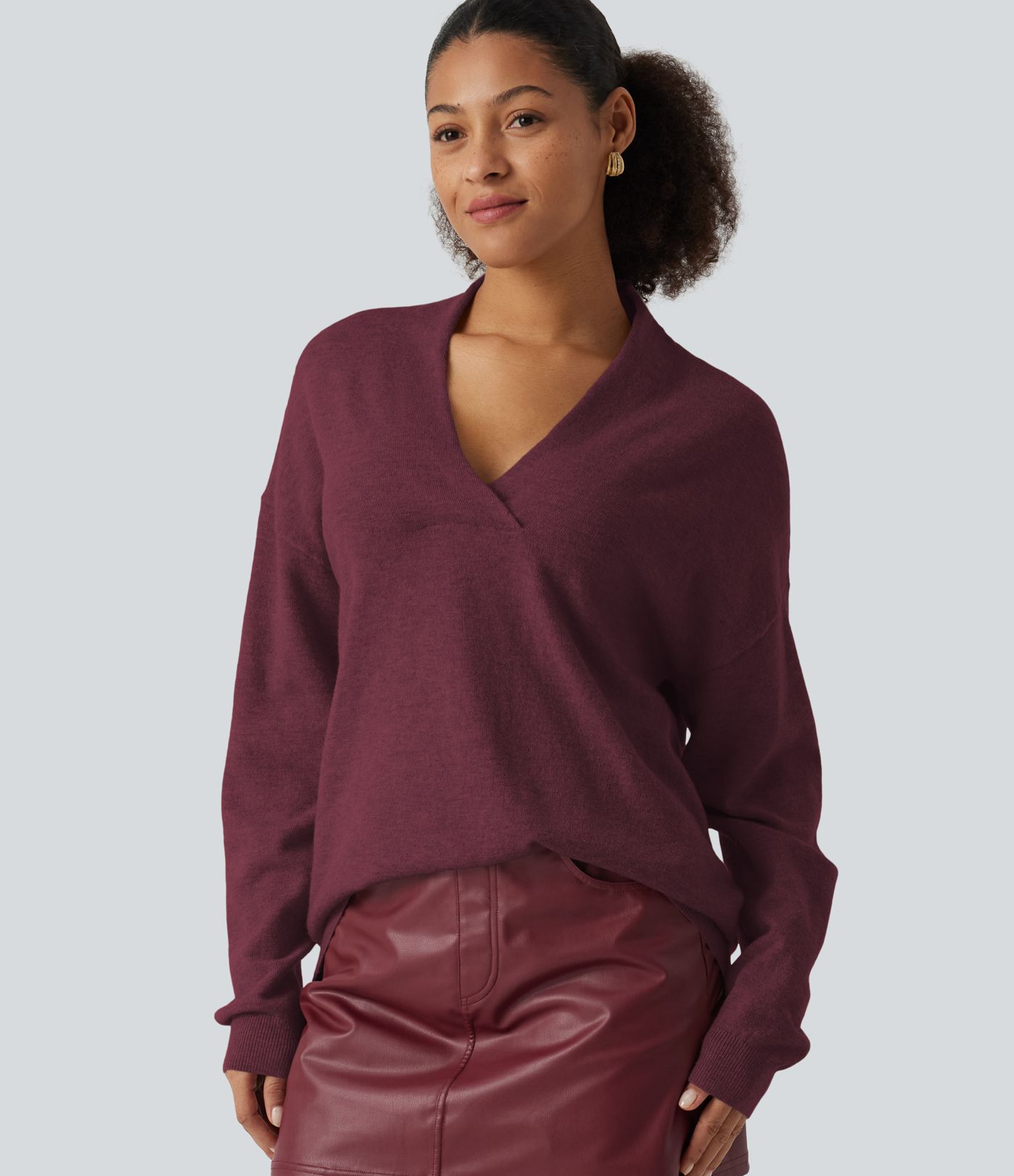 V Neck Long Sleeve Work Sweater