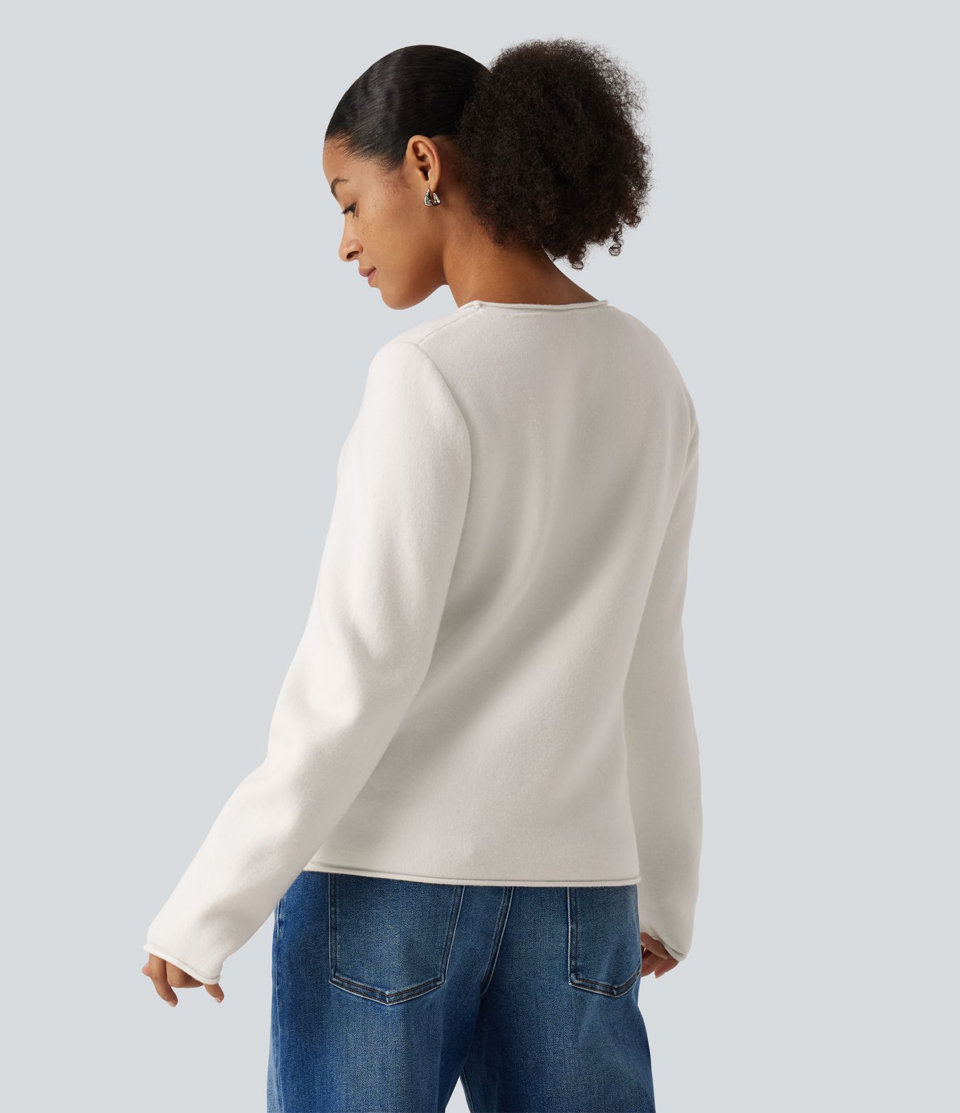 Round Neck Dropped Shoulder Long Sleeve Sweater