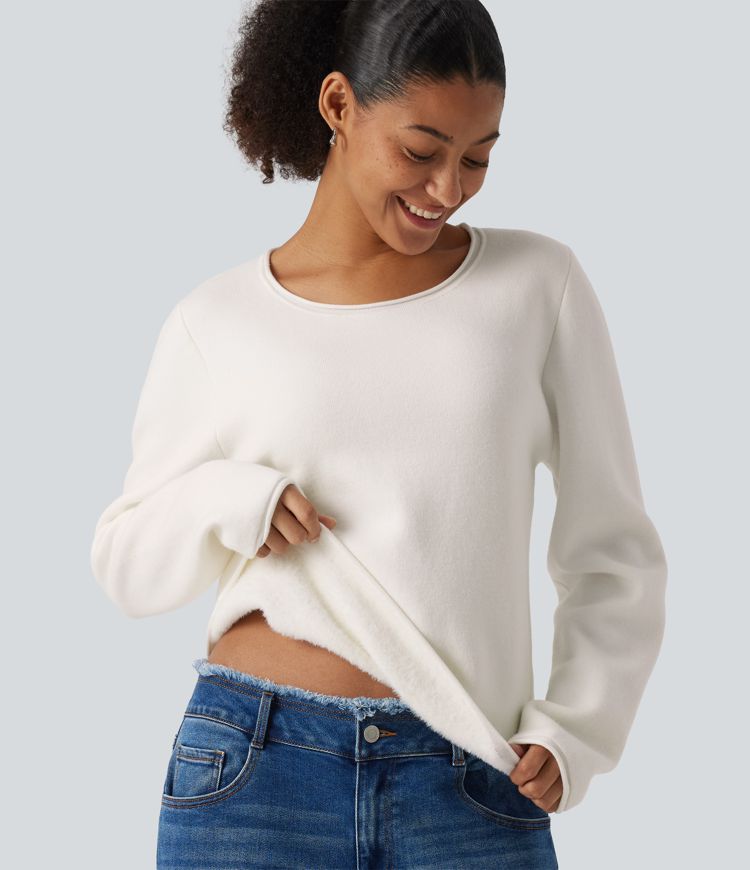 Round Neck Dropped Shoulder Long Sleeve Sweater