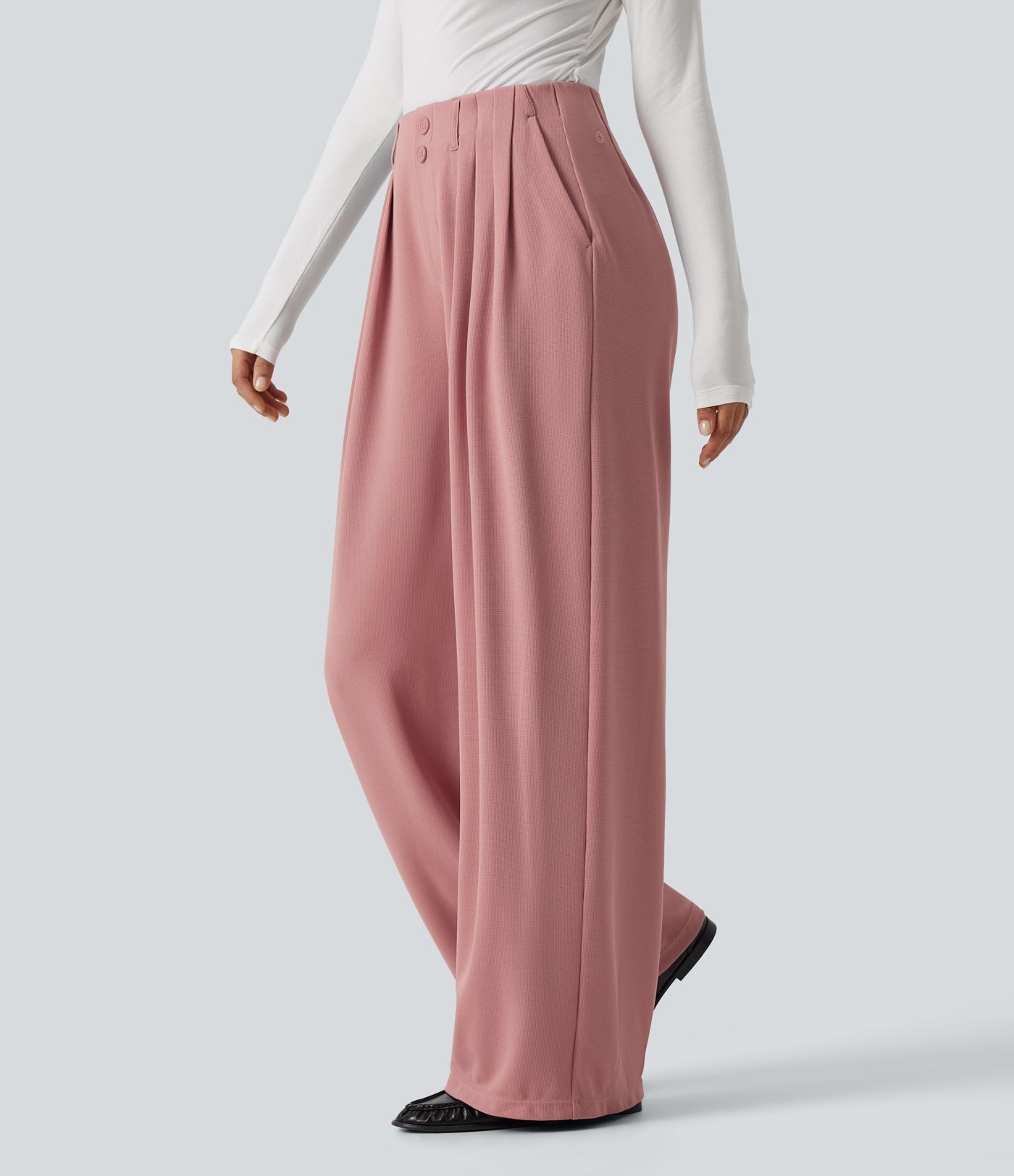 Halara Flex™ pantalon de travail en tissu gaufré, taille mi-haute, coupe large, avec poches Halara Flex™ pantalon de travail en tissu gaufré, taille mi-haute, coupe large, avec poches