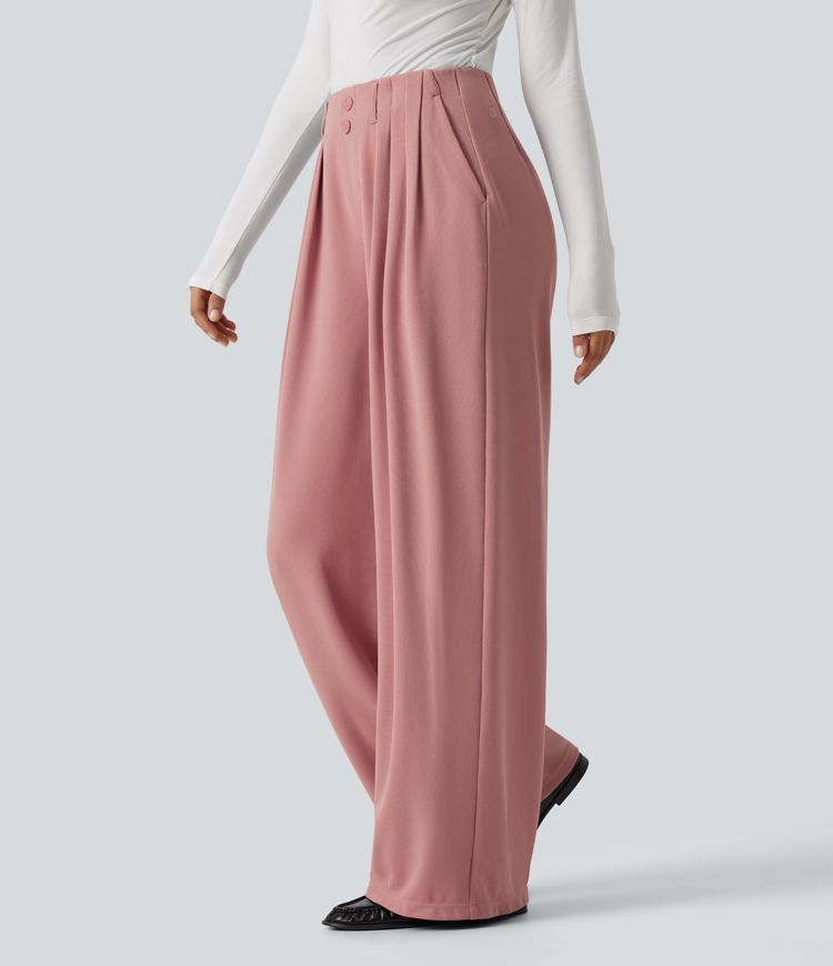 Halara Flex™ pantalon de travail en tissu gaufré, taille mi-haute, coupe large, avec poches Halara Flex™ pantalon de travail en tissu gaufré, taille mi-haute, coupe large, avec poches
