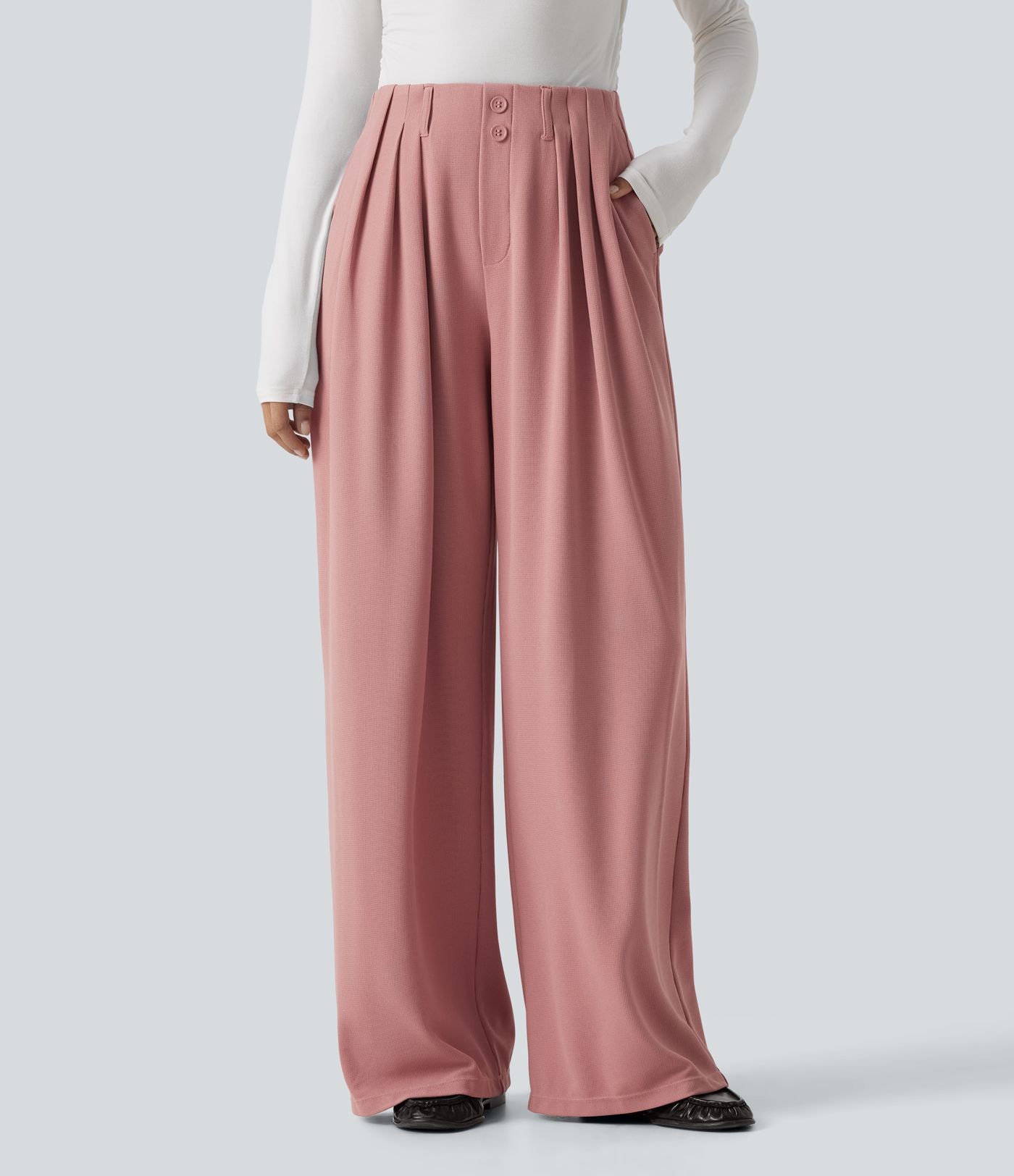 Halara Flex™ pantalon de travail en tissu gaufré, taille mi-haute, coupe large, avec poches Halara Flex™ pantalon de travail en tissu gaufré, taille mi-haute, coupe large, avec poches