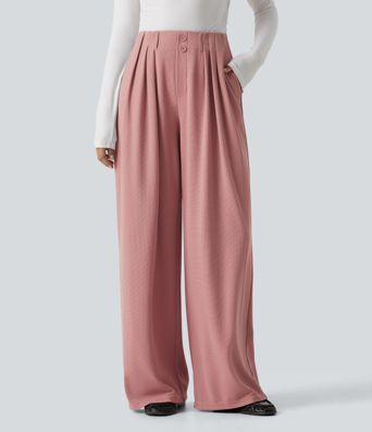 Halara Flex™ pantalon de travail en tissu gaufré, taille mi-haute, coupe large, avec poches Halara Flex™ pantalon de travail en tissu gaufré, taille mi-haute, coupe large, avec poches