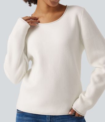 Round Neck Dropped Shoulder Long Sleeve Sweater