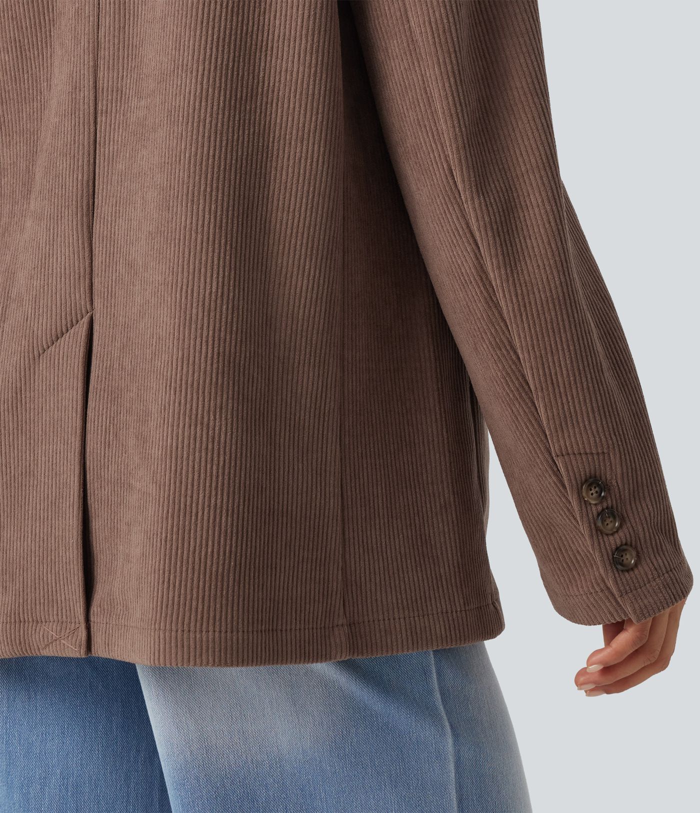 Notched Collar Long Sleeve Corduroy Casual Blazer with Pockets