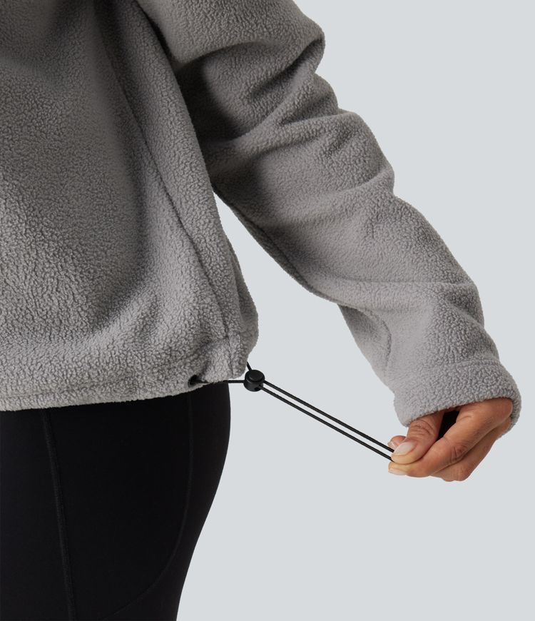 Fleece-Sweatshirt mit hohem Kragen, Kordelzug, langen Ärmeln und gerafftem Saum