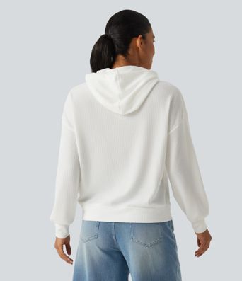 Hooded Drop Shoulder Long Sleeve Waffle Casual Sweatshirt Hooded Drop Shoulder Long Sleeve Waffle Casual Sweatshirt