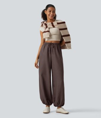 High Waisted Drawstring Casual Joggers with Pockets High Waisted Drawstring Casual Joggers with Pockets