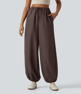 High Waisted Drawstring Casual Joggers with Pockets High Waisted Drawstring Casual Joggers with Pockets