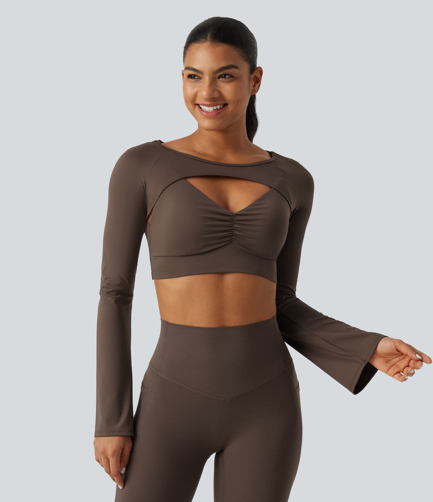 SoftlyZero™ Airy Boat Neck Flounce Long Sleeve InstantCool Yoga Sports Top with Built-in Bra SoftlyZero™ Airy Boat Neck Flounce Long Sleeve InstantCool Yoga Sports Top with Built-in Bra